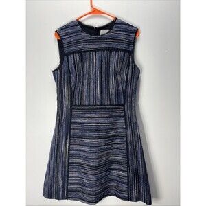 JASON WU Black White Metallic Blue Tweed Cotton Blend Sleeveless A Line Dress 10